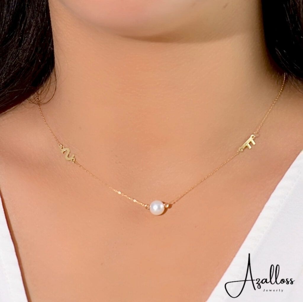 Collier Perles lettres Naturelle en Or 18K
